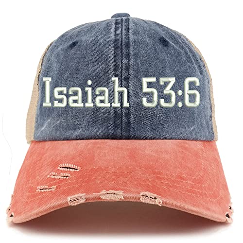 Trendy Apparel Shop Isaiah 53:6 Frayed Bill Trucker Mesh Back Cap