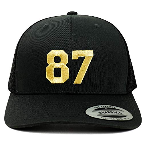 Trendy Apparel Shop Number 87 Gold Thread Embroidered Retro Trucker Mesh Cap