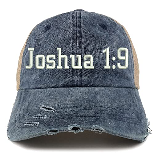Trendy Apparel Shop Joshua 1:9 Frayed Bill Trucker Mesh Back Cap