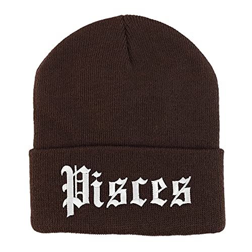 Trendy Apparel Shop Pisces Old English Embroidered Long Cuff Beanie