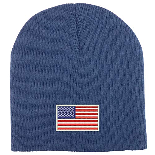 Trendy Apparel Shop White American Flag Acrylic Winter Knit Skull Short Beanie