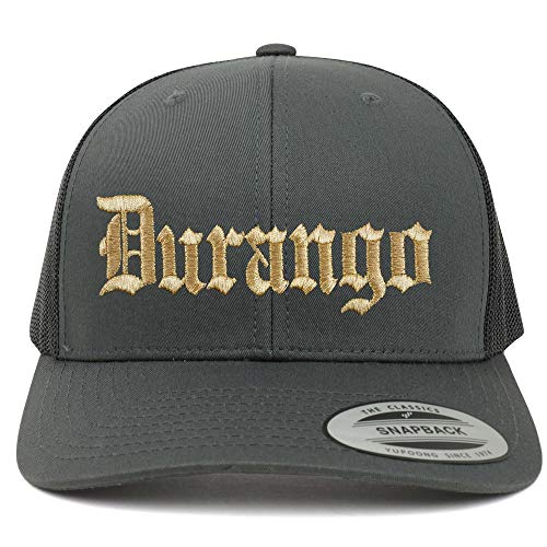 Trendy Apparel Shop Old English Durango Gold Embroidered Retro Trucker Mesh Cap