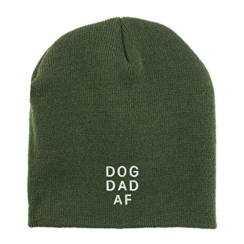 Trendy Apparel Shop Dog Dad Af Font Embroidered Made in USA Short Acrylic Knit Winter Beanie Hat