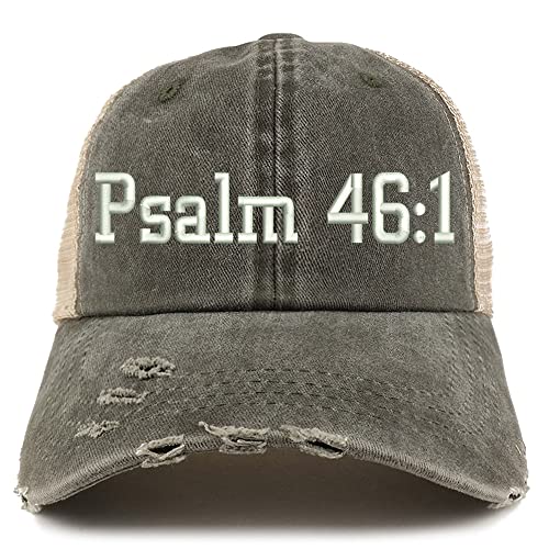 Trendy Apparel Shop Psalm 46:1 Frayed Bill Trucker Mesh Back Cap