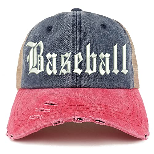 Trendy Apparel Shop Old English Baseball Frayed Bill Trucker Mesh Back Cap