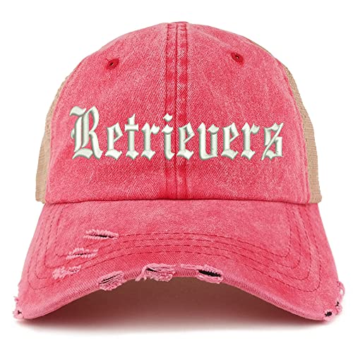 Trendy Apparel Shop Old English Retrivers Frayed Bill Trucker Mesh Back Cap