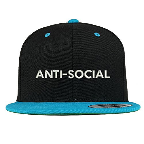 Trendy Apparel Shop Anti Social Embroidered Premium 2-Tone Flat Bill Snapback Cap