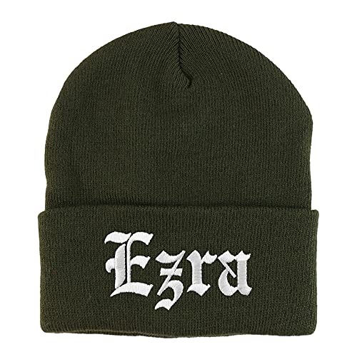 Trendy Apparel Shop Ezra Old English Embroidered Long Cuff Beanie