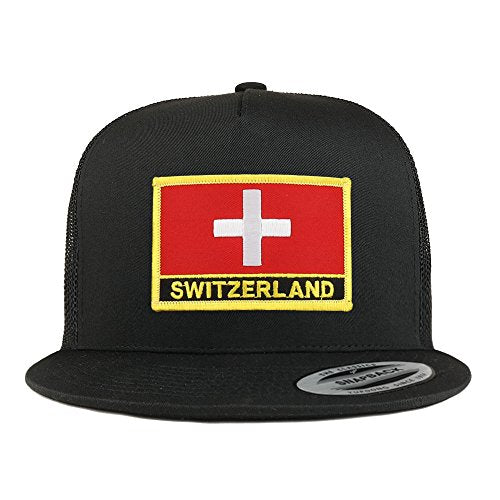 Trendy Apparel Shop Switzerland Flag 5 Panel Flatbill Trucker Mesh Snapback Cap