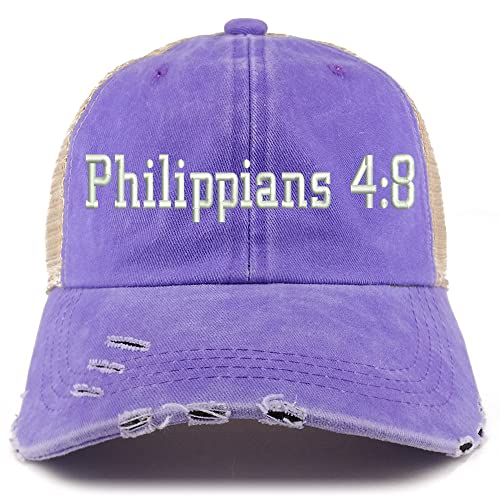 Trendy Apparel Shop Philippians 4:8 Frayed Bill Trucker Mesh Back Cap
