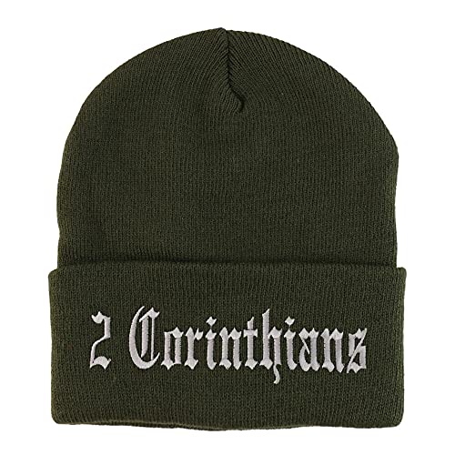 Trendy Apparel Shop 2 Corinthians Old English Embroidered Long Cuff Beanie