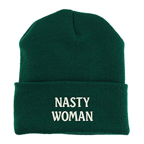 Trendy Apparel Shop Nasty Woman Embroidered Made in USA Cuff Folded Acylic Knit Winter Beanie Hat