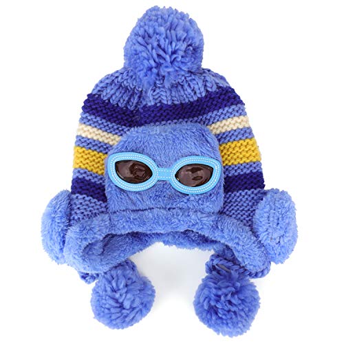 Trendy Apparel Shop Kid's Goggle Soft Fur Trimming Pom Knit Beanie Hat