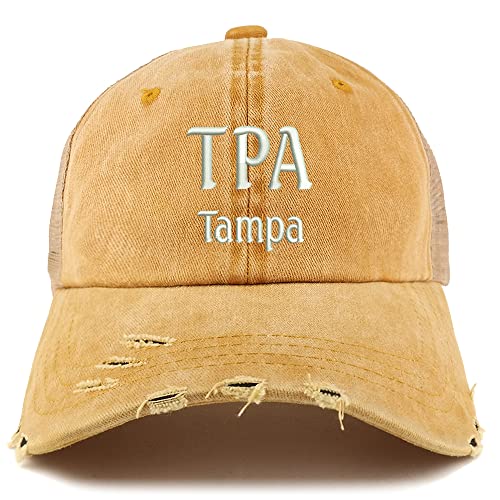 Trendy Apparel Shop TPA Tampa Embroidered Frayed Bill Trucker Mesh Back Cap