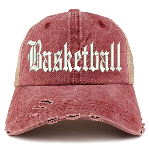 Trendy Apparel Shop Old English Basketball Frayed Bill Trucker Mesh Back Cap