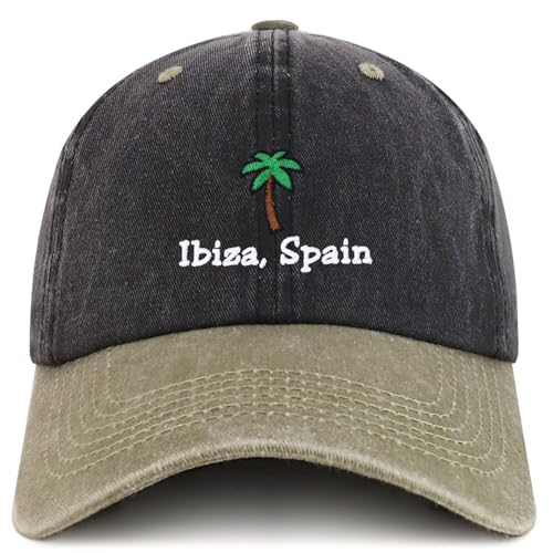 Trendy Apparel Shop Ibiza Spain with Palm Tree Embroidered Pigment Dyed Cotton Baseball Cap