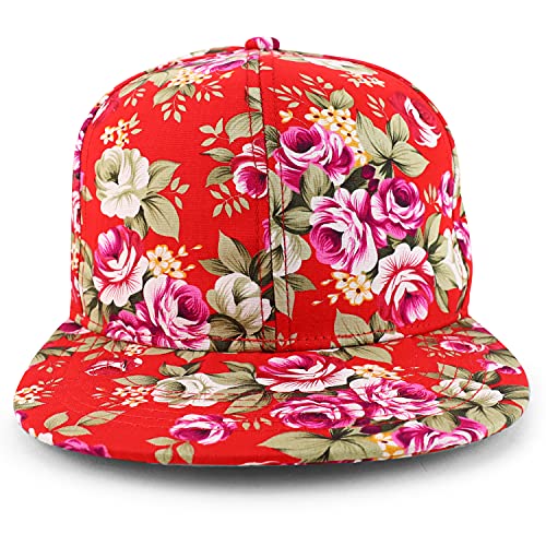 Trendy Apparel Shop Floral Print Structured Mid Profile Flatbill Snapback Cap
