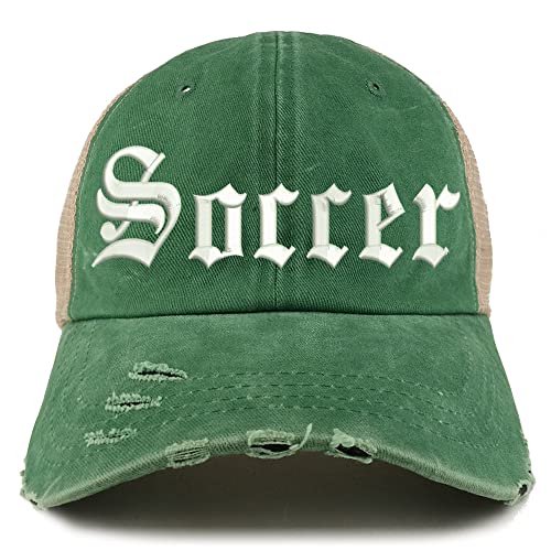Trendy Apparel Shop Old English Soccer Frayed Bill Trucker Mesh Back Cap