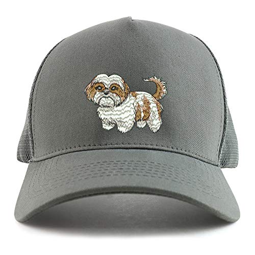 Trendy Apparel Shop Shih Tzu Dog Embroidered Oversized 5 Panel XXL Trucker Mesh Cap