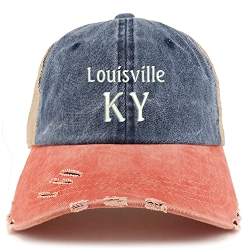 Trendy Apparel Shop Louisville KY Embroidered Frayed Bill Trucker Mesh Back Cap
