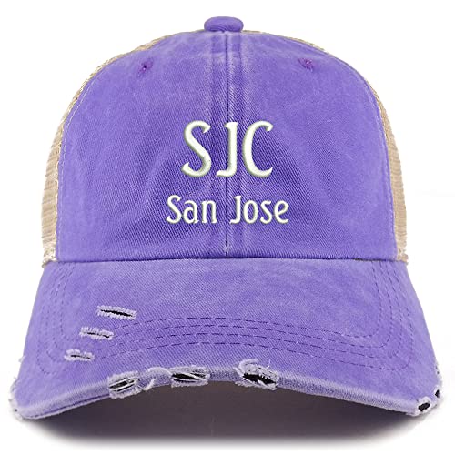 Trendy Apparel Shop SJC San Jose Embroidered Frayed Bill Trucker Mesh Back Cap