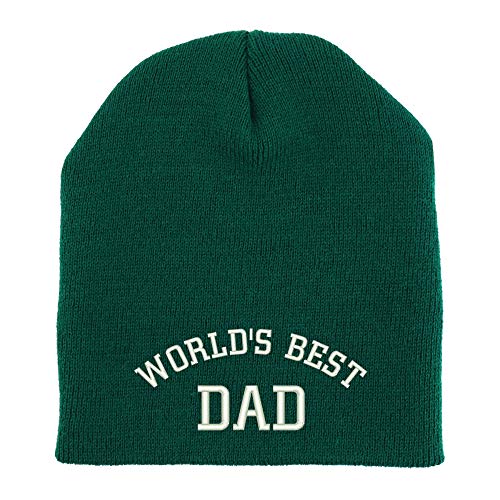 Trendy Apparel Shop World's Best Dad Embroidered Made in USA Short Acrylic Knit Winter Beanie Hat