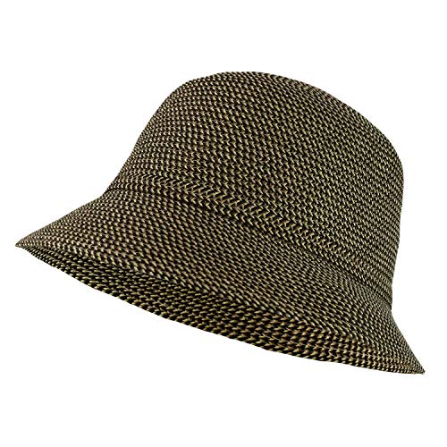Trendy Apparel Shop Women's UPF 50+ Paper Braid Tweed Ribbon Band Bucket Hat