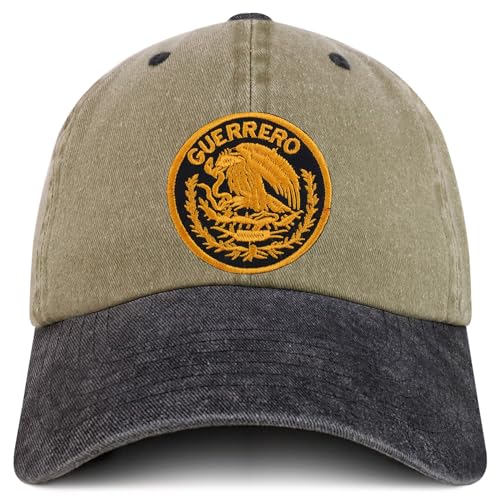 Trendy Apparel Shop Guerrero Mexico Gold Embroidered Patch Pigment Dyed Washed Baseball Cap