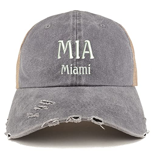 Trendy Apparel Shop MIA Miami Embroidered Frayed Bill Trucker Mesh Back Cap