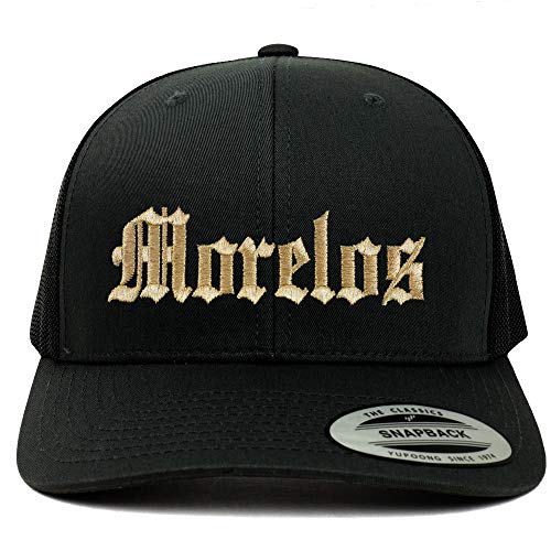 Trendy Apparel Shop Old English Morelos Gold Embroidered Retro Trucker Mesh Cap