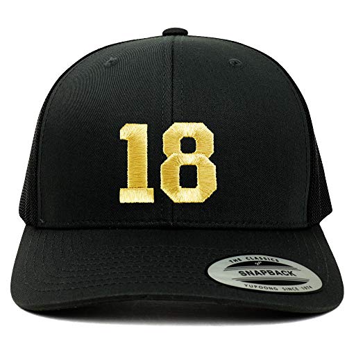 Trendy Apparel Shop Number 18 Gold Thread Embroidered Retro Trucker Mesh Cap