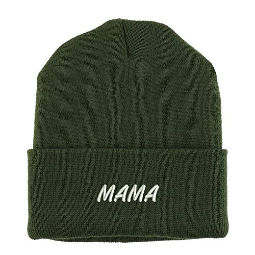 Trendy Apparel Shop Mama Embroidered Made in USA Cuff Folded Acylic Knit Winter Beanie Hat