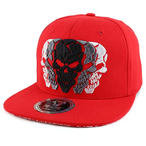 Trendy Apparel Shop Scary Multi Skulls Embroidered Flatbill Cotton Snapback Cap