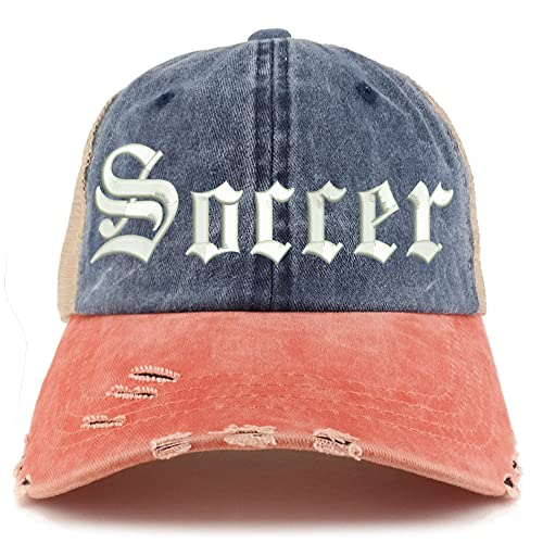 Trendy Apparel Shop Old English Soccer Frayed Bill Trucker Mesh Back Cap