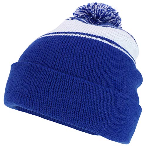 Trendy Apparel Shop Two Tone Pom Striped Winter Cuff Long Beanie Hat