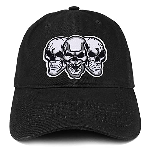 Trendy Apparel Shop Three Skulls Patch Low Profile Soft Cotton Baseball Cap