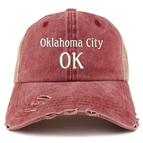 Trendy Apparel Shop Oklahoma City OK Embroidered Frayed Bill Trucker Mesh Back Cap