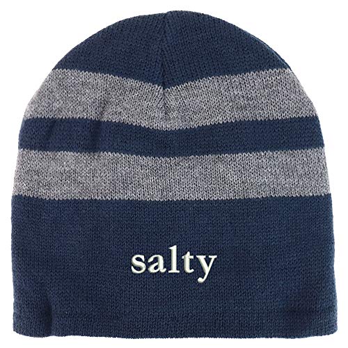 Trendy Apparel Shop Salty Embroidered Fleece Lined Striped Short Beanie