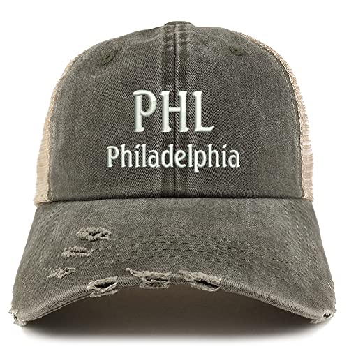Trendy Apparel Shop PHL Philadelphia Embroidered Frayed Bill Trucker Mesh Back Cap
