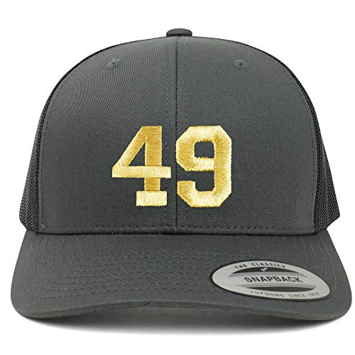 Trendy Apparel Shop Number 49 Gold Thread Embroidered Retro Trucker Mesh Cap
