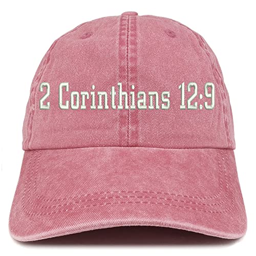 Trendy Apparel Shop 2 Corinthians 12:9 Washed Pigment Dyed Baseball Cap