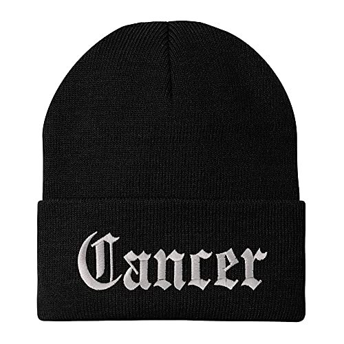 Trendy Apparel Shop Cancer Old English Embroidered Long Cuff Beanie