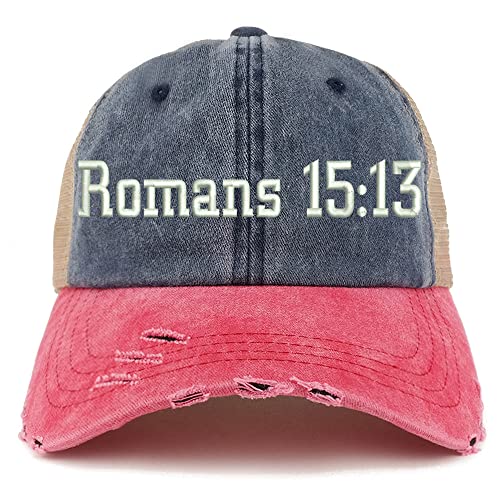 Trendy Apparel Shop Romans 15:13 Frayed Bill Trucker Mesh Back Cap
