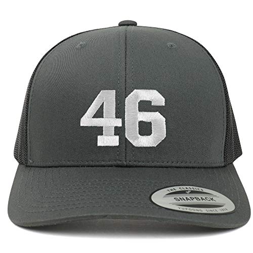 Trendy Apparel Shop Number 46 White Thread Embroidered Retro Trucker Mesh Cap