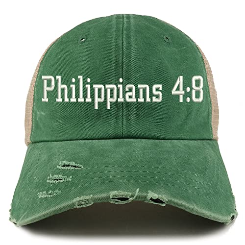 Trendy Apparel Shop Philippians 4:8 Frayed Bill Trucker Mesh Back Cap