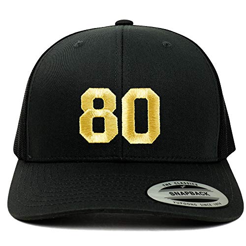 Trendy Apparel Shop Number 80 Gold Thread Embroidered Retro Trucker Mesh Cap