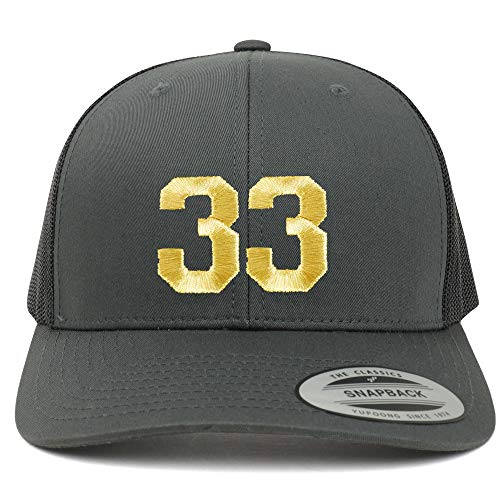 Trendy Apparel Shop Number 33 Gold Thread Embroidered Retro Trucker Mesh Cap
