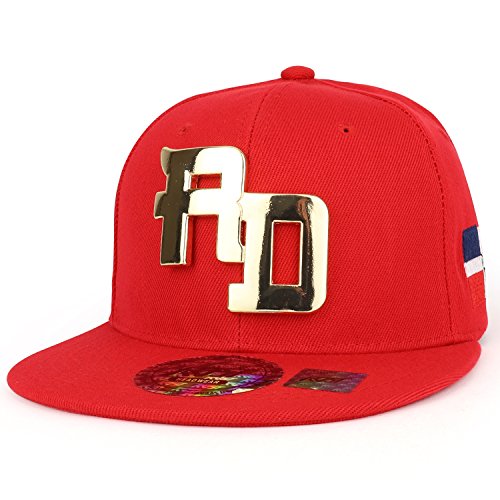 Trendy Apparel Shop RD Metal Frame Flatbill Snapback Cap with Republic Dominican Flag