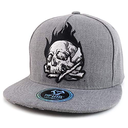 Trendy Apparel Shop Crossbone Skull Fire Embroidered Snapback Baseball Cap