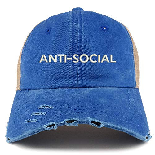 Trendy Apparel Shop Anti Social Washed Front Mesh Back Frayed Bill Cap